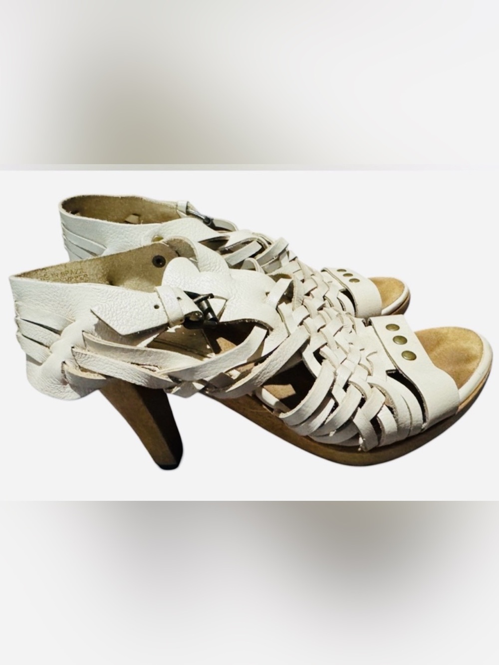 Michael Kors leather Studded Woven wood heel sandals chunky street boho rare 6.5